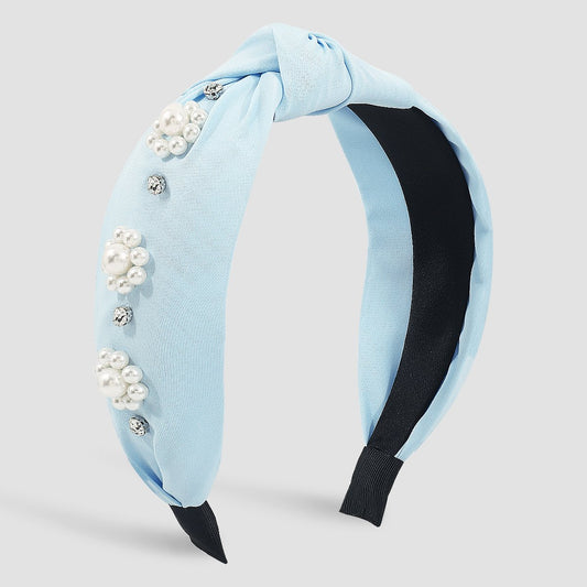 F5139 Temperament elegant retro pearl flower headband candy color simple fabric knotted sweet headband