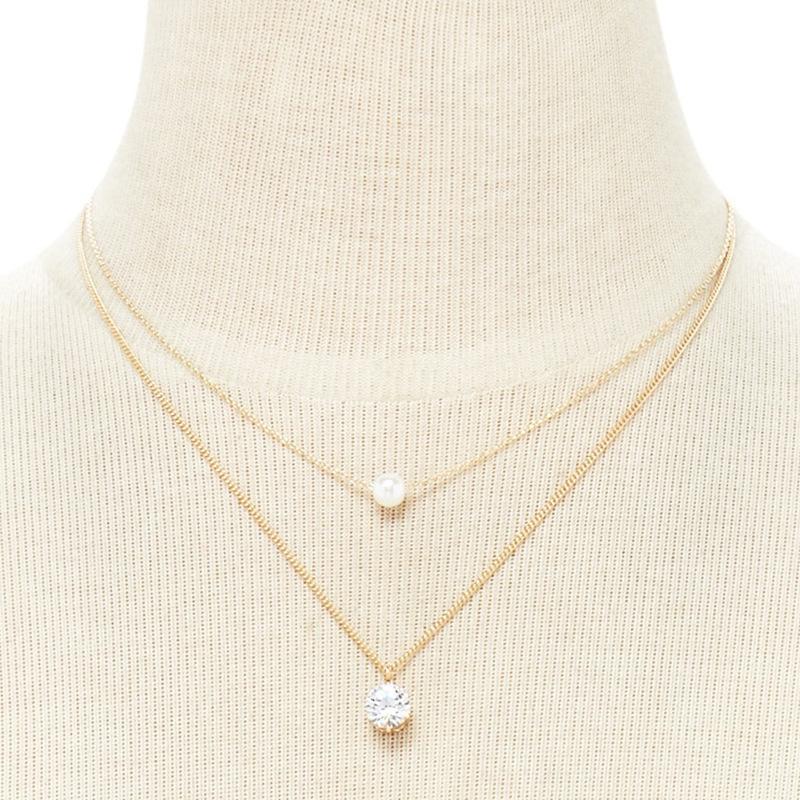 Jewelry Street Shot Imitation Pearl Rhinestone Layered Clavicle Chain Pendant Necklace Women's Necklace