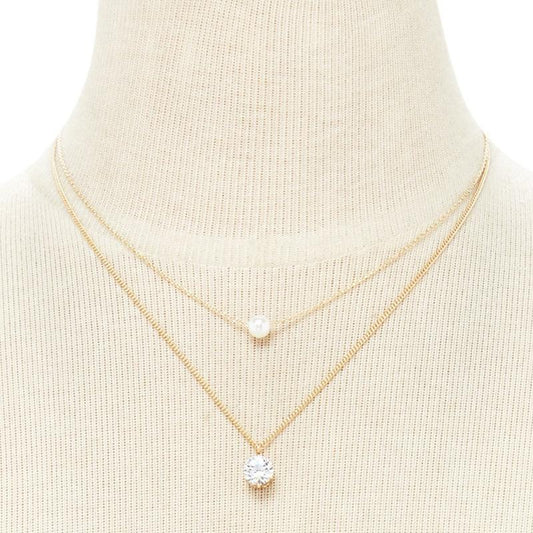 Jewelry Street Shot Imitation Pearl Rhinestone Layered Clavicle Chain Pendant Necklace Women's Necklace