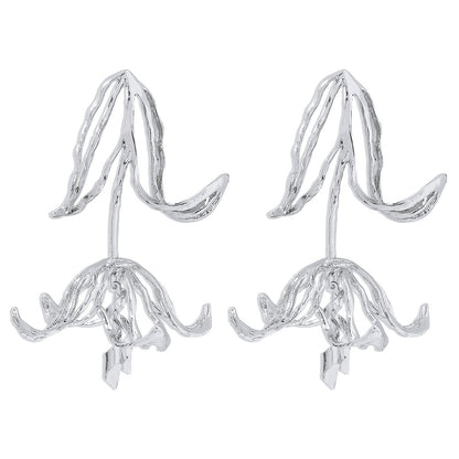 E185 Exaggerated light luxury hollowed out tulip geometric earrings ZA personality three-dimensional retro temperament earrings