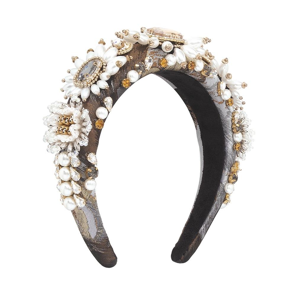F3683 Baroque palace headband heavy industry diamond-encrusted fabric headband imitation pearl fashion light luxury hair accessories