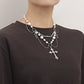 Jewelry niche design double-layer highlight pearl tassel cross star cross necklace female all-match