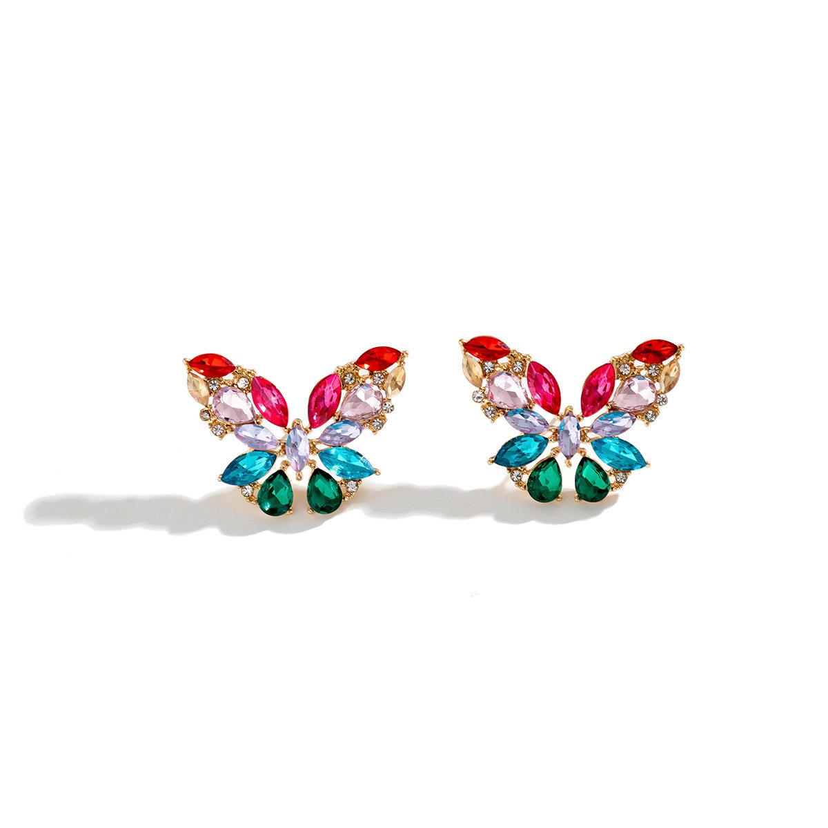 Ornaments simple niche diamond butterfly earrings female fashion creative geometric color diamond metal earrings