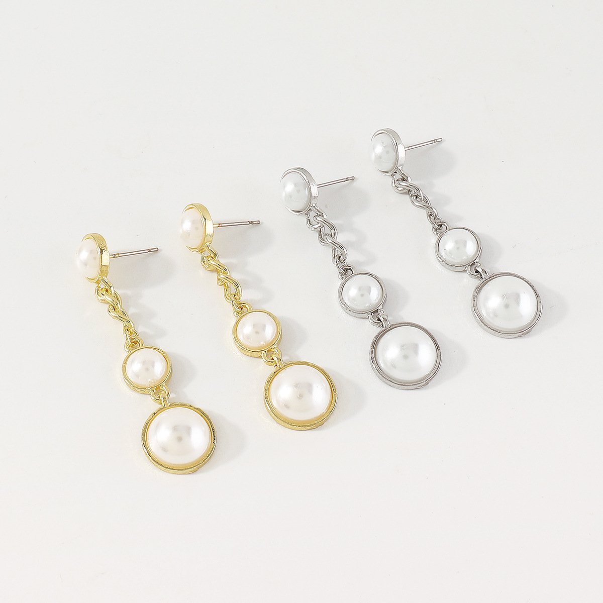 E1566 Retro Hong Kong Temperament Sweet Earrings Pearl Chain Personality Geometric Earrings Niche Atmospheric Earrings