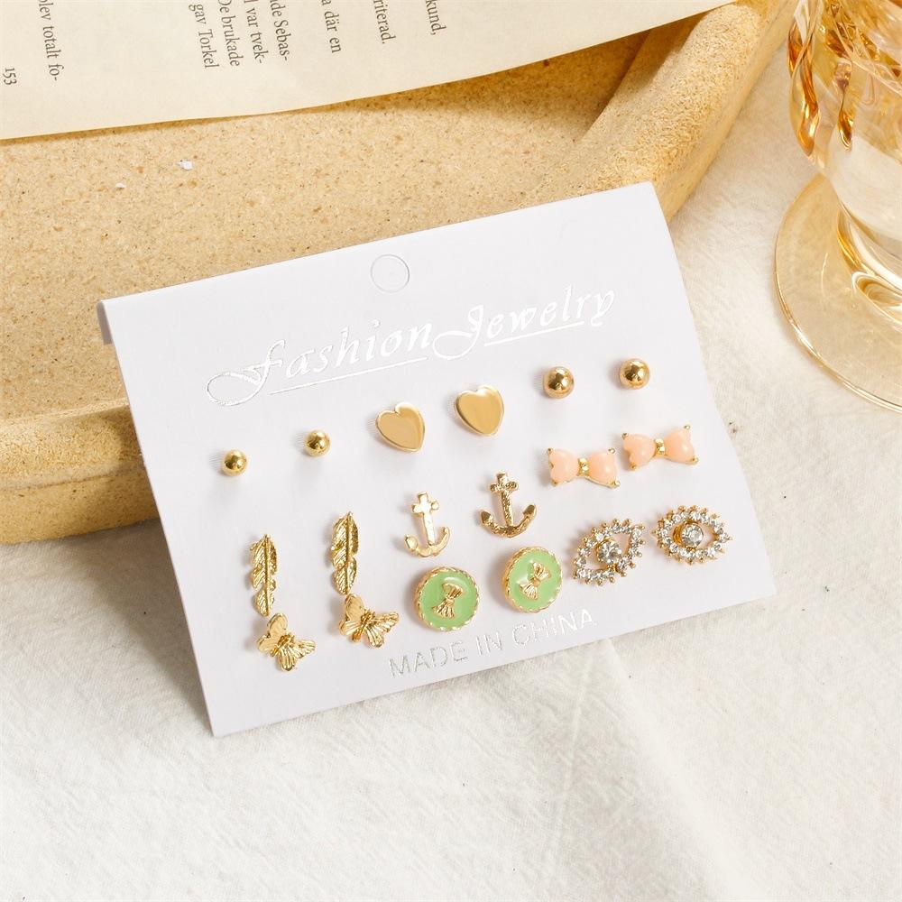 Simple Set Earrings Creative Cute Elephant Pearl Earrings Feminine Earrings Nine Pairs of Earrings