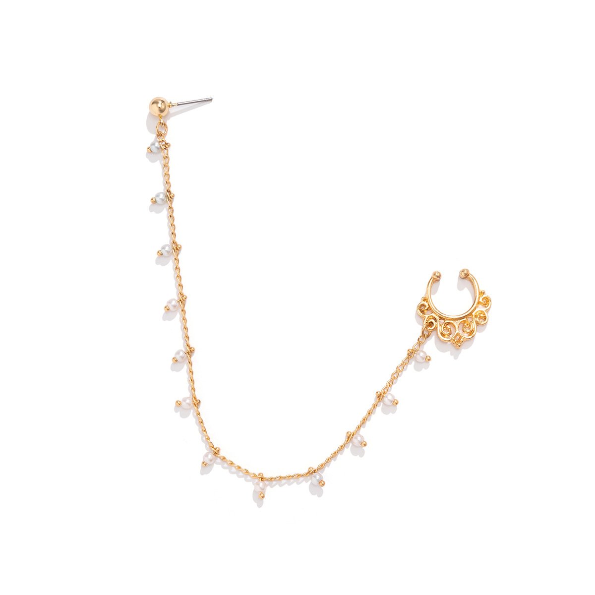 Jewelry Sweet Cool Punk Piercing Jewelry Imitation Pearl Butterfly Tassel Chain Ear Stud Nose Clip Female