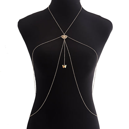 Body chain jewelry ins geometric hollow butterfly pendant metal chest chain body chain female sexy hot girl