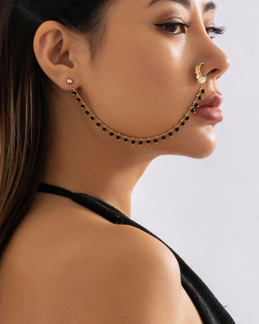 Jewelry unilateral metal hollow earrings national color imitation crystal tassel nose clip earrings women