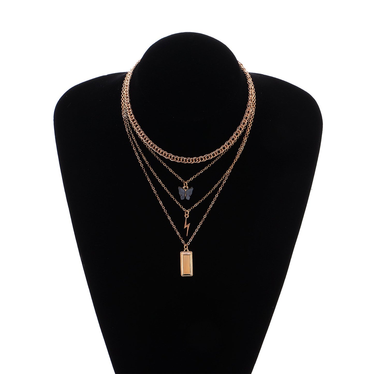 Jewelry Butterfly Lightning Nugget Pendant Retro Fashion Multilayer Alloy Short Necklace Women