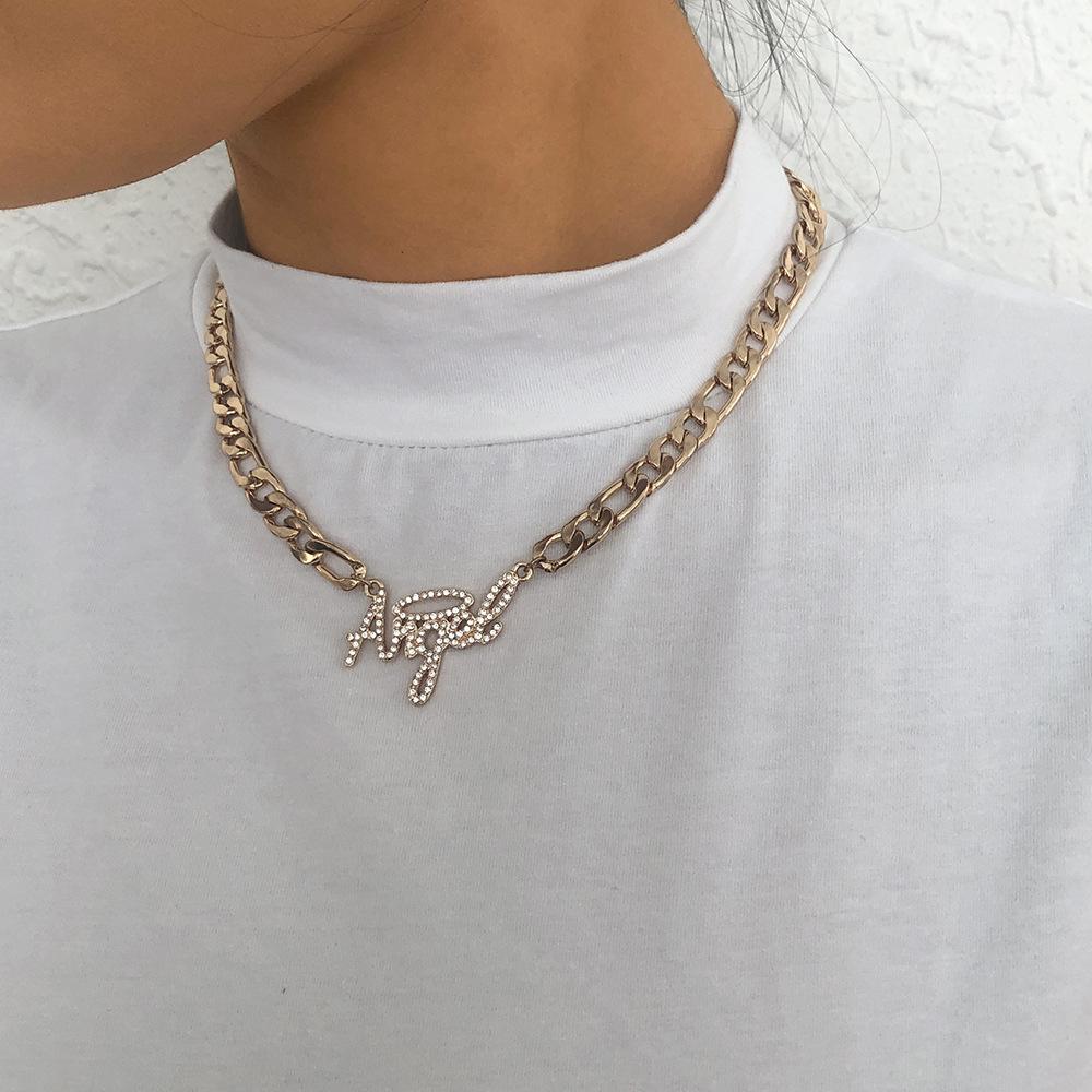 N977 Exaggerated Thick Chain Necklace Simple Personality Street Shot Single Layer Necklace Full Diamond Retro Temperament Necklace