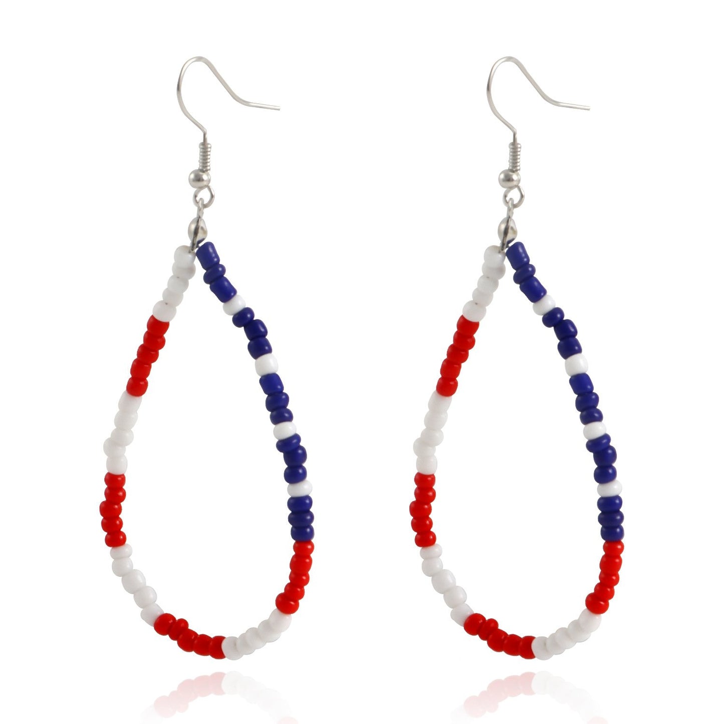 Jewelry hand-woven blue, red and white rice beads geometric drop-shaped pendant all-match earrings earrings