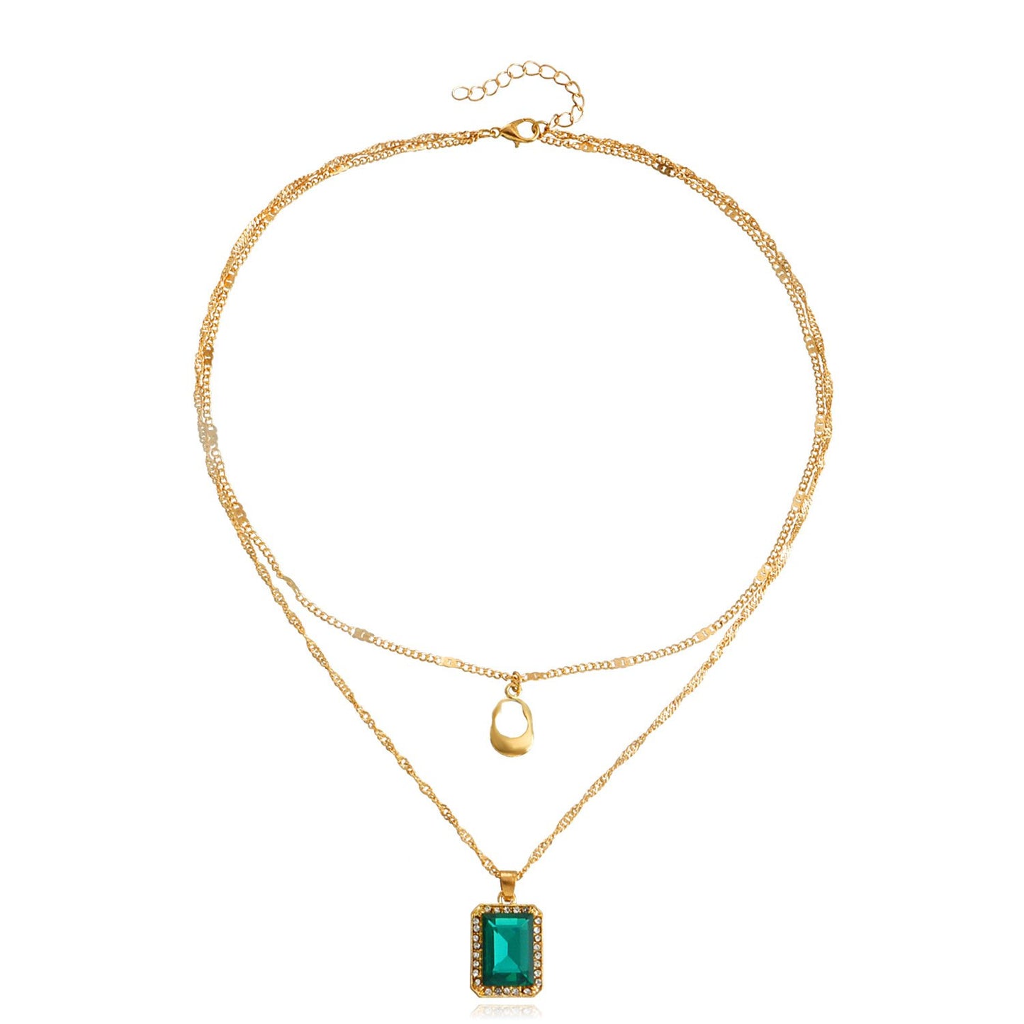Jewelry French Double Layer Clavicle Chain Imitation Emerald Necklace Hollow Geometric Pendant Necklace Ladies