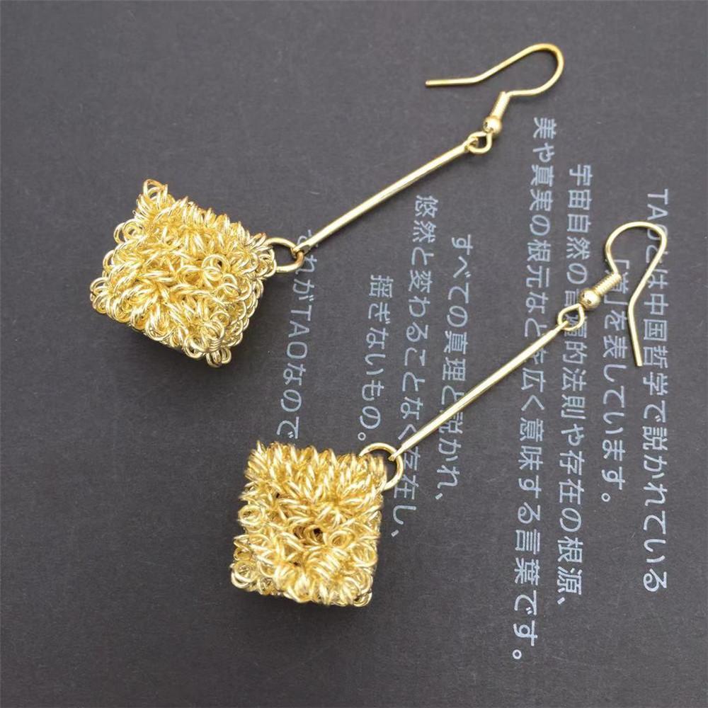 Wire Cube Sugar Cube Long Earrings OL Versatile Ladies Earrings Exaggerated Earrings