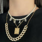 Jewelry Hip Hop Simple Full Diamond Cuban Chain Necklace Vintage Diamond Alphabet Pearl Tag Necklace