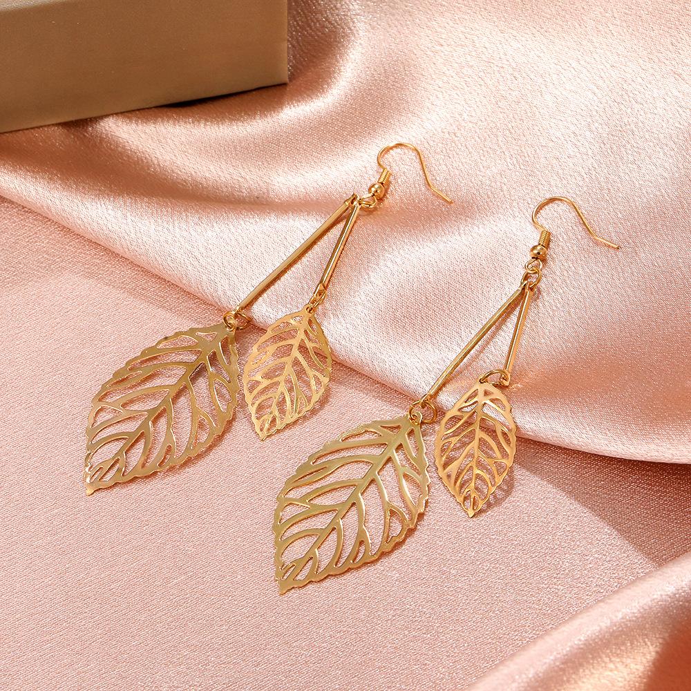 Temperament Hollow Leaf Earrings Exaggerated Metal Long Tassel Earrings Mori Retro Ear Jewelry Women