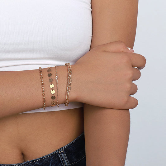 B1778 Jewelry Simple Small Gold Bead Disc Popular Bracelet Metal Multi-Layered Wearing Jewelry For Women