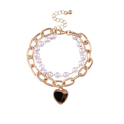 Jewelry Fashion Casual Pearl Small Hole Chain Bracelet Female Leopard Print Love Horse Hair Pendant Hand Decoration