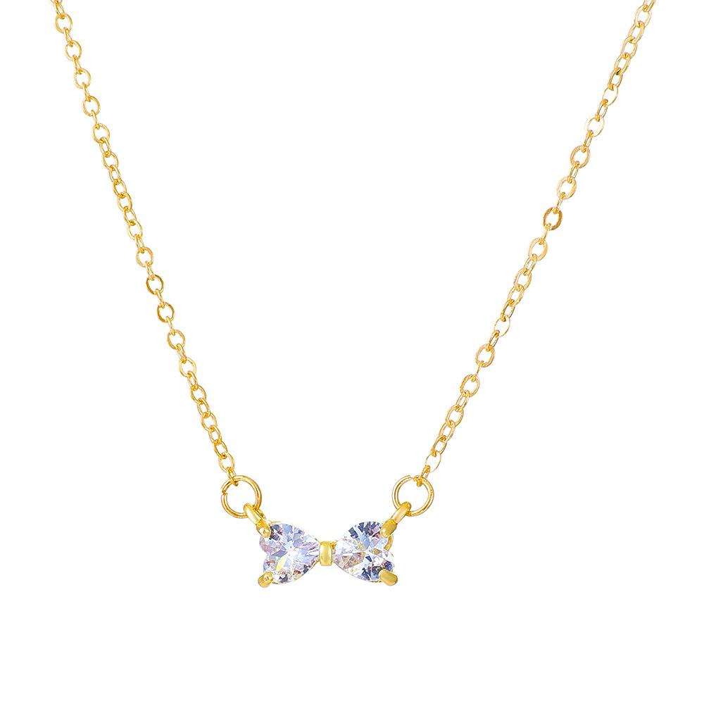 Ins Simple Bowknot Necklace Fashion Light Luxury Niche Design Zircon Clavicle Chain Temperament Sweet Necklace