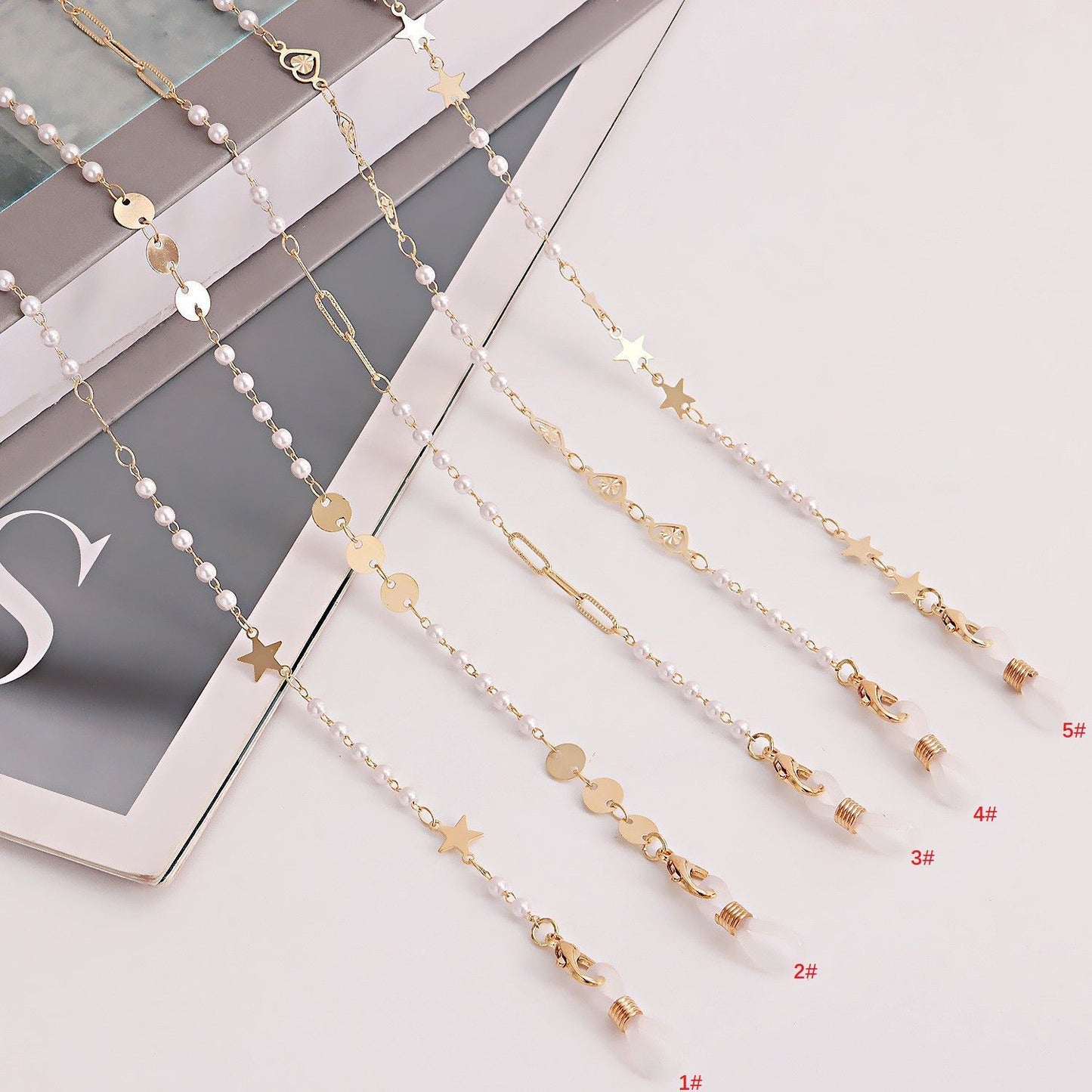Mask hanging chain glasses chain pearl five-pointed star disc mask chain peach heart metal glasses chain