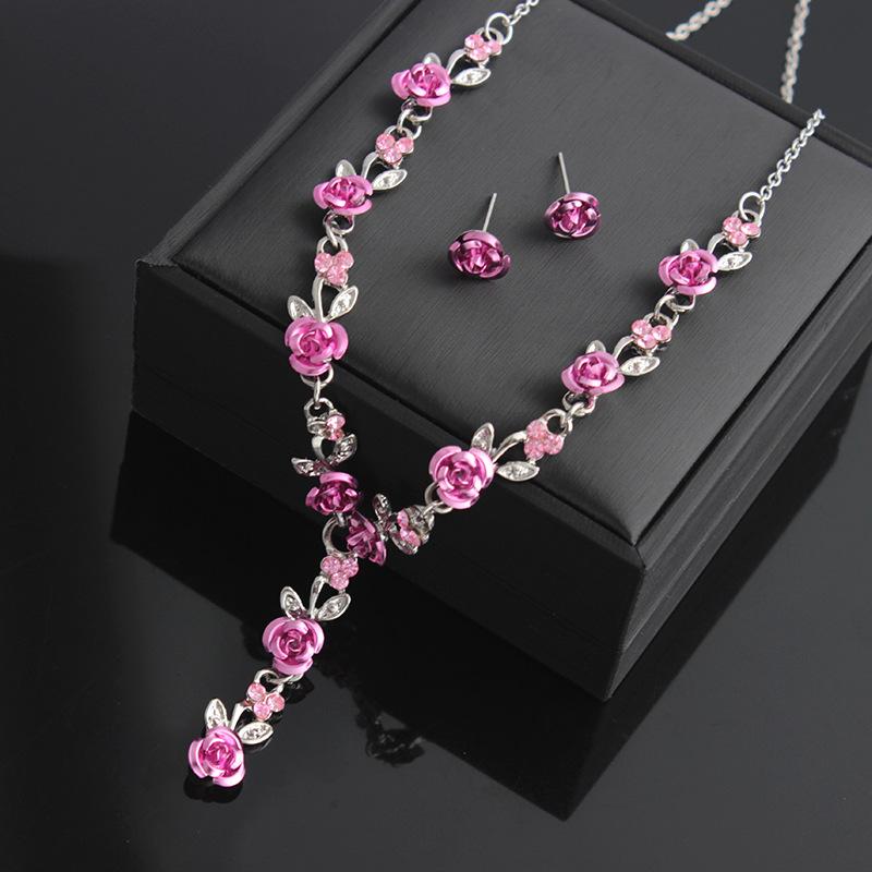 Fashion Simple Flower Necklace Earring Set Paint Flower Pendant Bridal Accessories