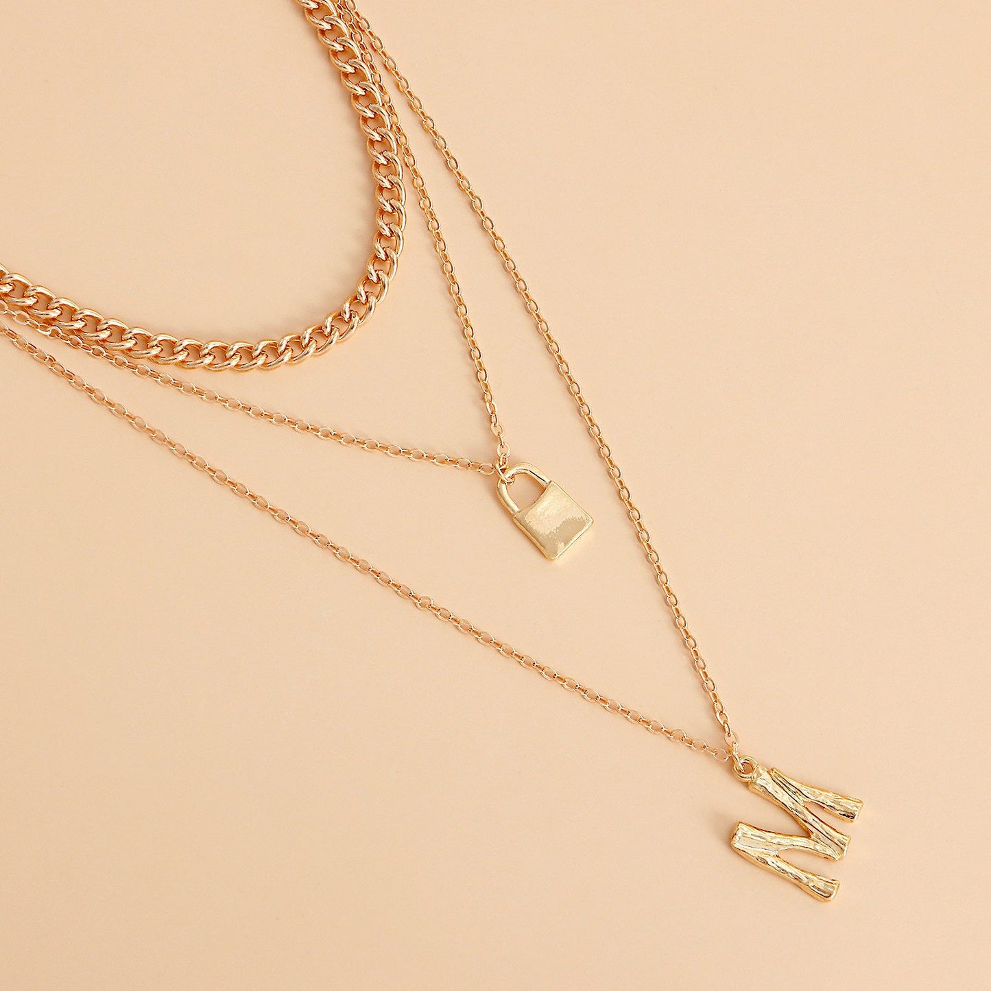 Explosive multi-layer necklace female fashion letter M pendant necklace multi-layer personalized padlock accessories