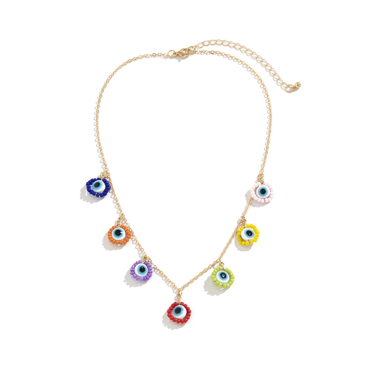 Jewelry Creative Beaded Rice Bead Tassel Eye Pendant Necklace Simple Acrylic Geometric Necklace