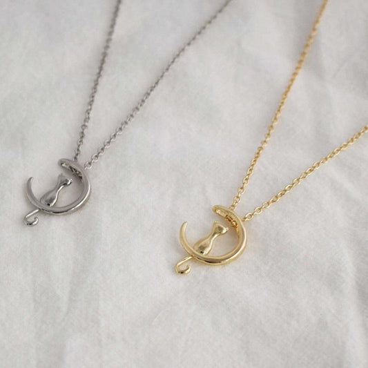 Jewelry Cute Moon Kitten Necklace Female Pendant Clavicle Chain