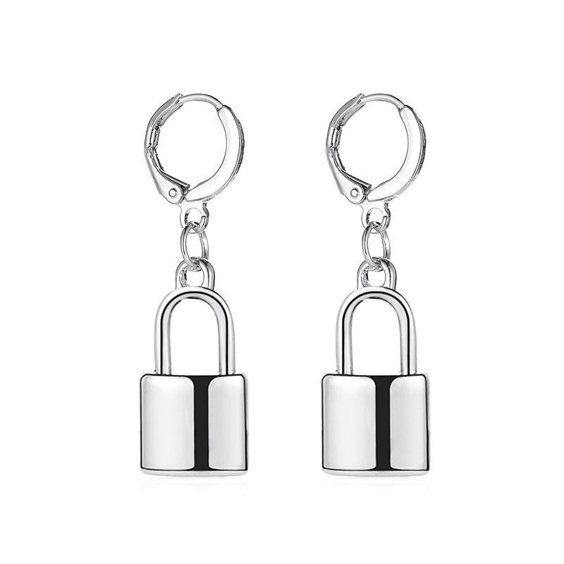 ins lock earrings female fashion punk simple metal lock earrings hip-hop earrings