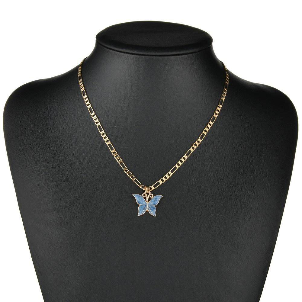 Vintage Painted Oil Drip Butterfly Necklace Fashion Pendant Necklace Accessories