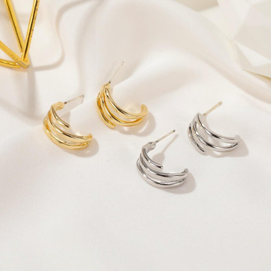 Creative design C-shaped circle earrings fashion personality simple ins metal net red earrings small earrings