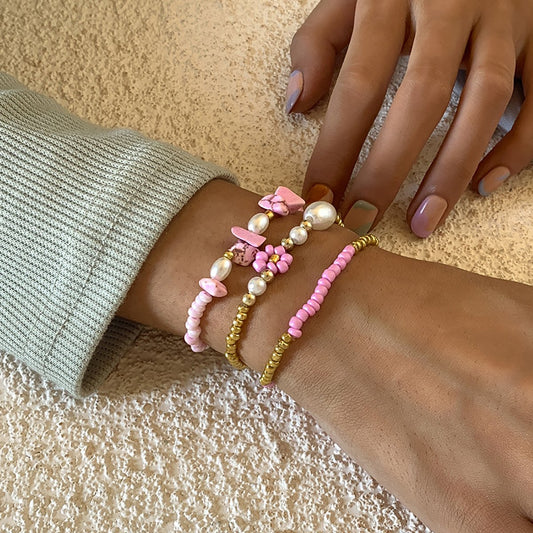 Simple Stitching Rice Bead Gravel Bracelet Female Bohemian Daisy Imitation Pearl Hand Ornament