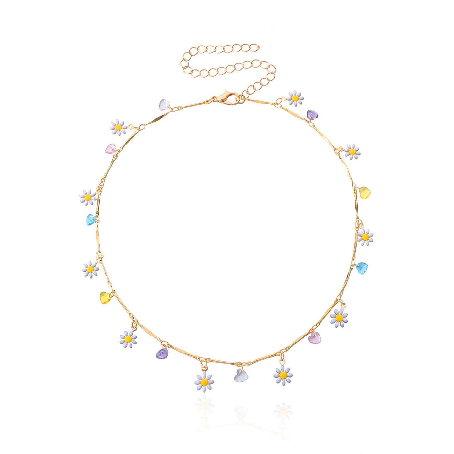 Jewelry Colorful Gem Straight Tube Chain Necklace Female Simple Temperament Painted Drop Glaze Flower Necklace