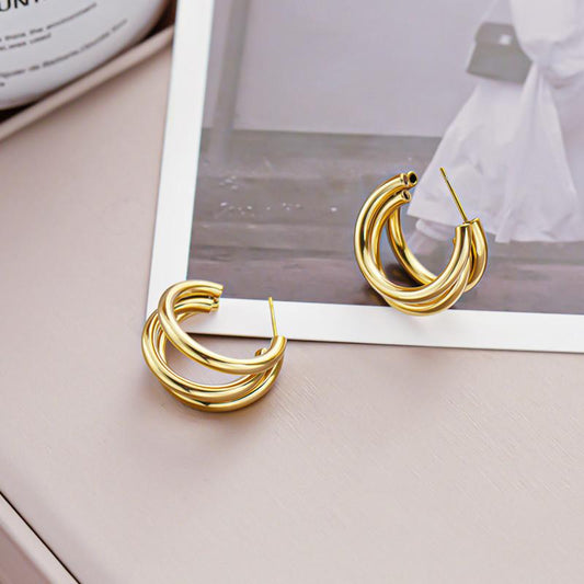 Earrings Exaggerated Multilayer Circle Stud Earrings Simple C Shape Titanium Steel Earrings Women