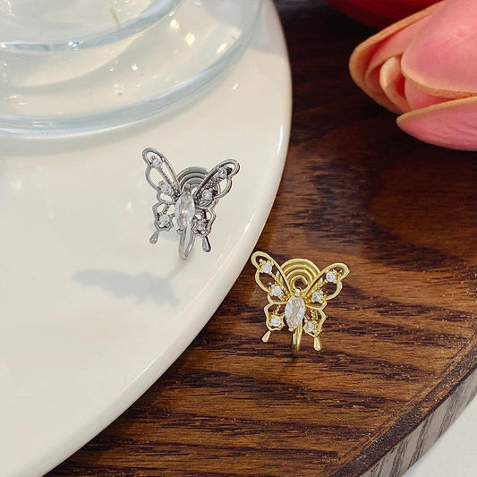 ins butterfly mosquito coil ear clip women's French light luxury niche design butterfly ear bone clip without ear piercing earrings