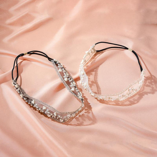 Internet celebrity with the same pearl lace headband super fairy sweet beauty god net gauze headband wash face plate hair ball hair accessories