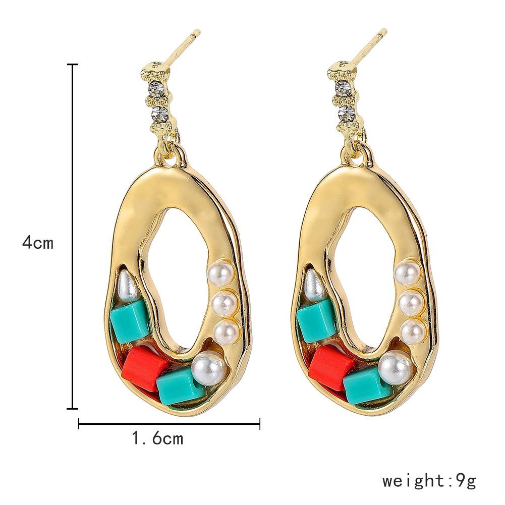 Irregular Oval Earrings Colorful Gravel Pearl Earrings Retro Elegant Earrings Personality Earrings