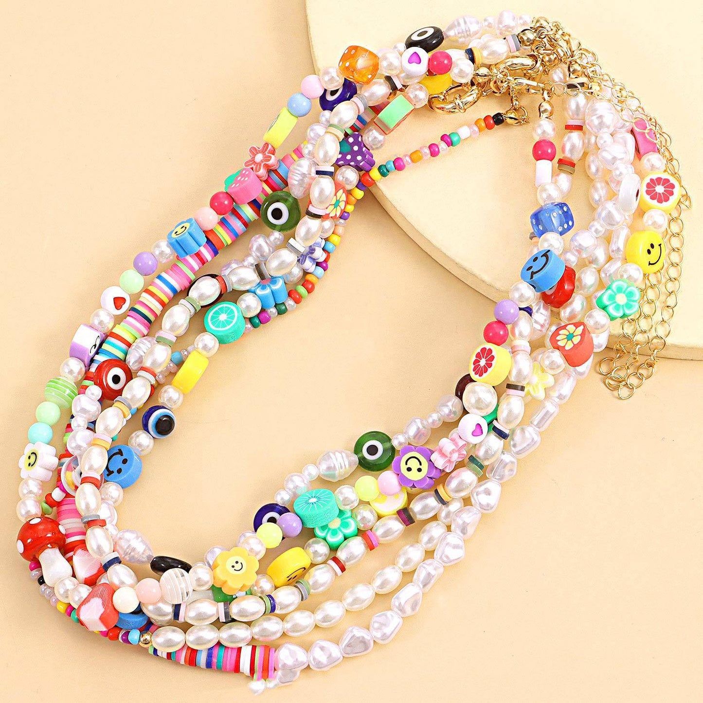 Jewelry multi-element soft pottery resin pearl necklace choker set necklace