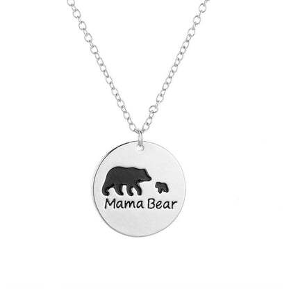 Mother's Day gift creative round cake letter mamabear combination dripping oil animal bear pendant necklace female