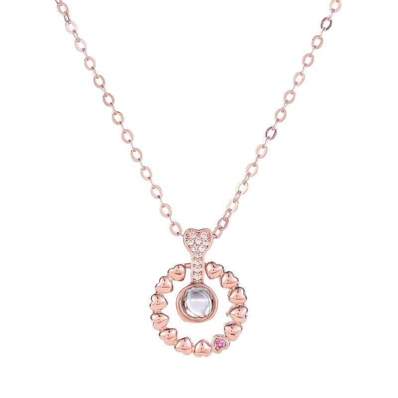 The same round micro-inlaid zircon small love pendant in one hundred languages I love you necklace