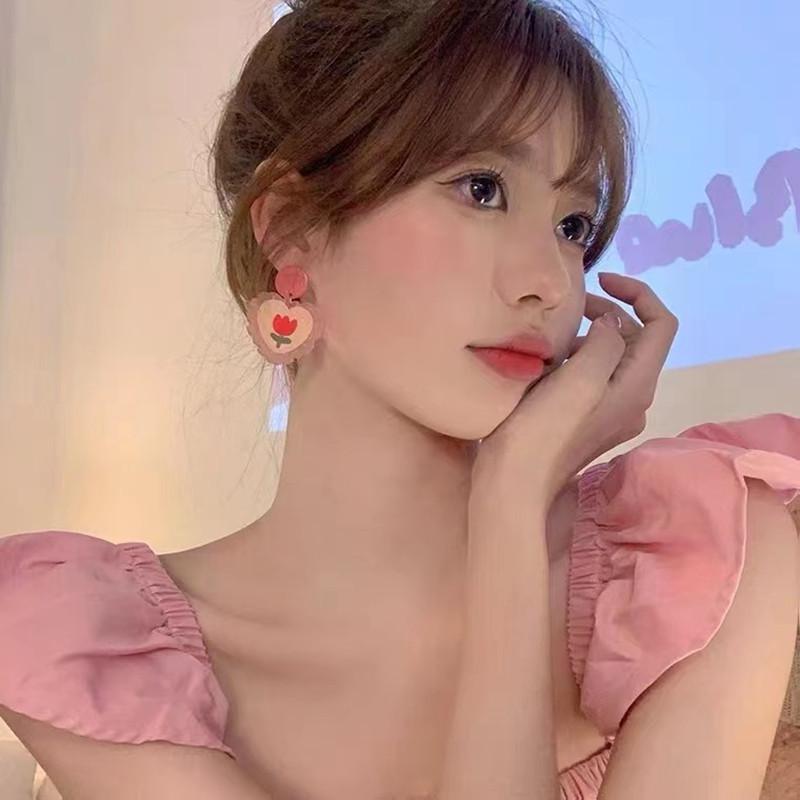 Spring and summer ins acrylic color flower earrings cute girly tulip earrings earrings silver needles