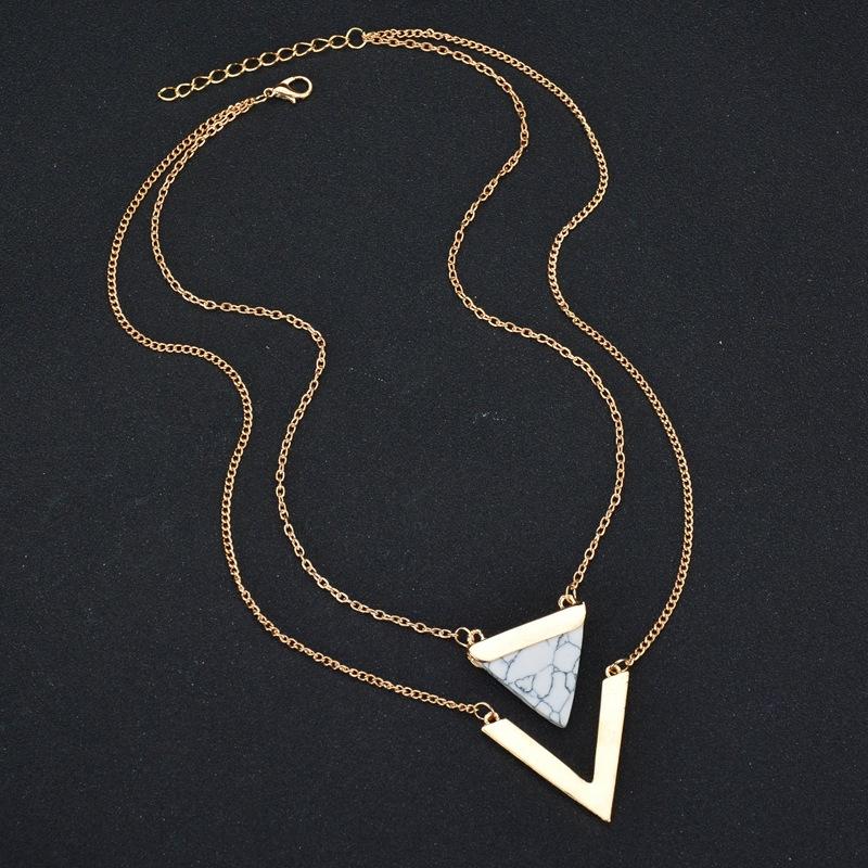 Popular official website with the same triangle turquoise pendant necklace V-shaped double-layer clavicle chain