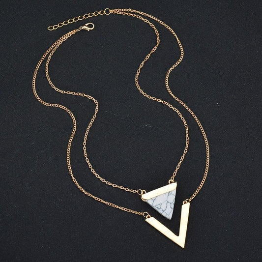 Popular official website with the same triangle turquoise pendant necklace V-shaped double-layer clavicle chain