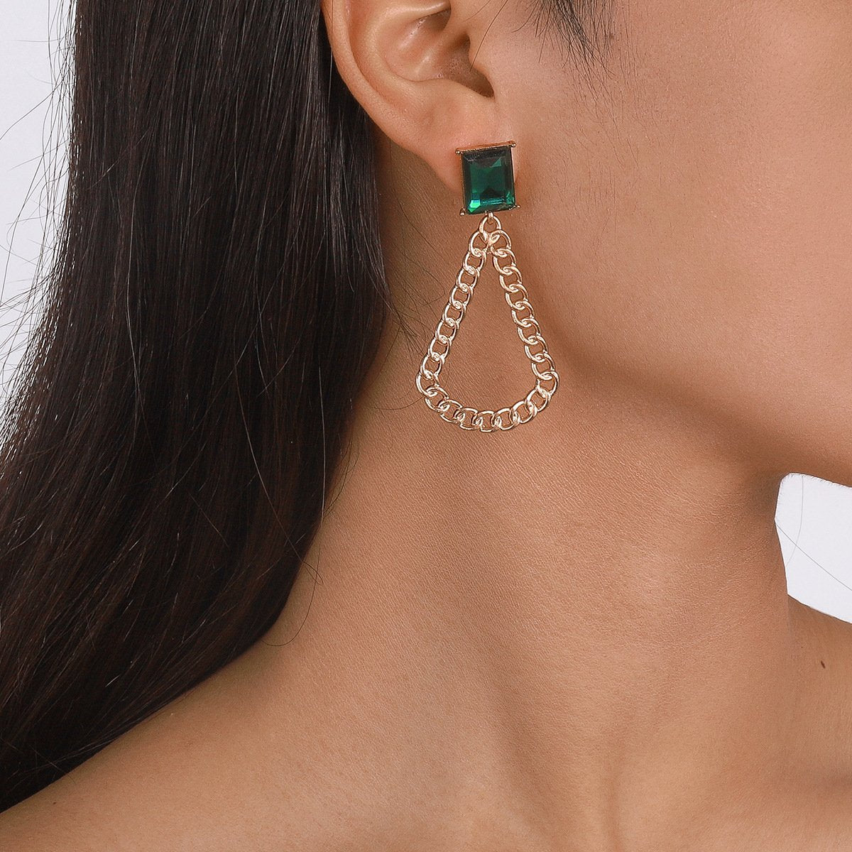 E1836 Jewelry Water Drop Chain Hollow Simple Earrings Temperament Retro Small Square Diamond Stud Earrings