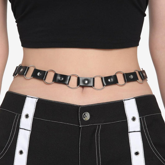 C41 Exaggerated Punk Leather Waist Chain Circle Hollow Sexy Harajuku Personality Fashion Body Chain