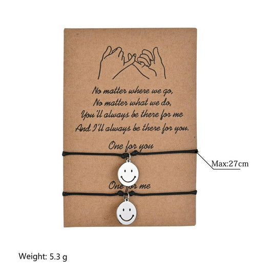 Fashion Smiley Stainless Steel Pendant Bracelet Handmade Couple Bracelet Blessing Card Bracelet