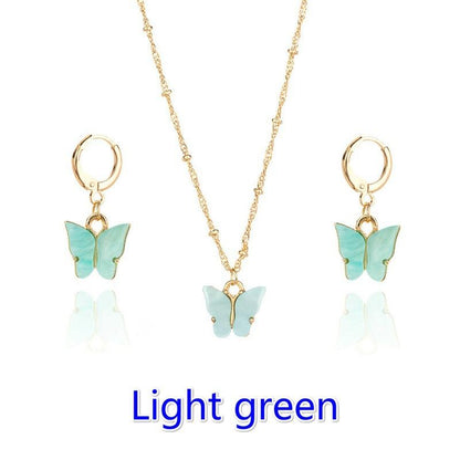 Fashion Explosion Acrylic Butterfly Earrings Necklace Set 2 Pieces Set Jewelry