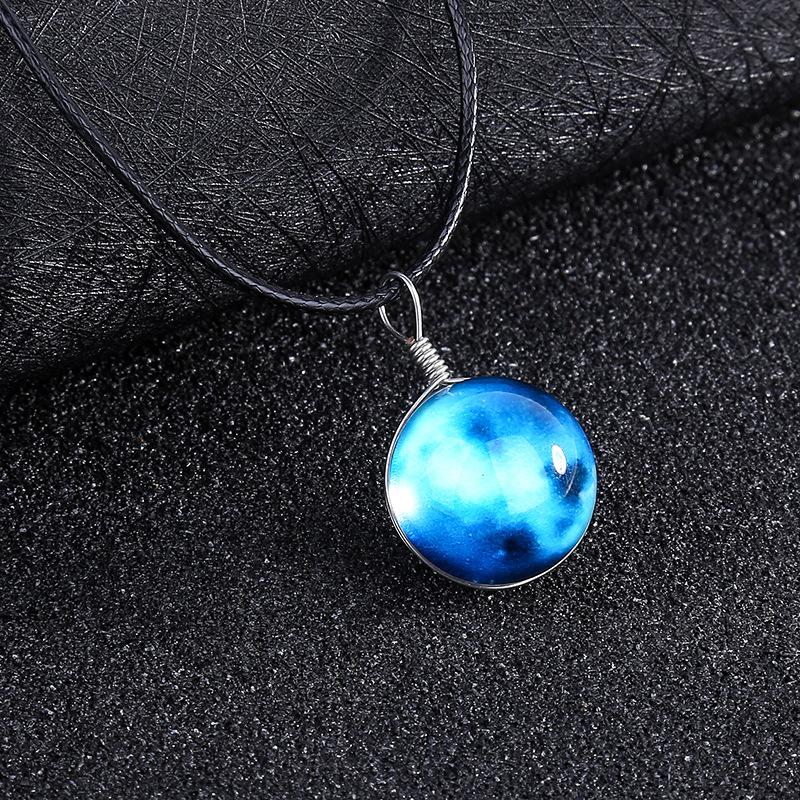 Double-sided glass ball luminous couple necklace Harajuku universe fantasy starry sky gemstone pendant jewelry