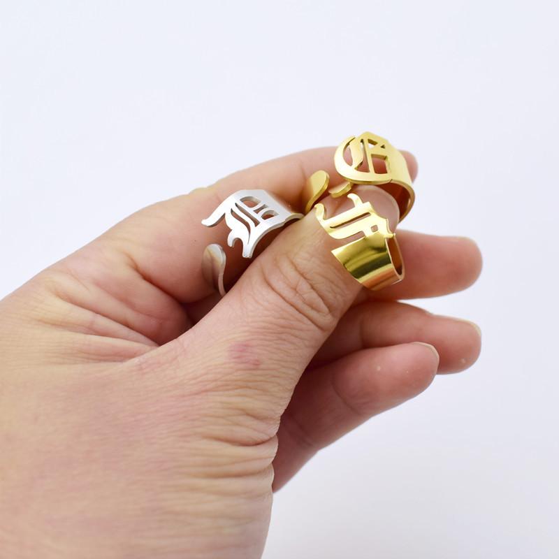 Capital ancient English 26 letter ring titanium steel letter name ring