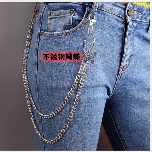 Hip-hop retro double-layer butterfly pants chain men and women trendy people hanging chain decoration trousers ins waist chain