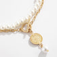 Jewelry Temperament Simple Geometric Beaded Necklace Retro OT Buckle Portrait Imitation Pearl Multilayer Necklace
